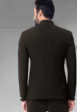 Woven Terry Rayon Jodhpuri Jacket in Black