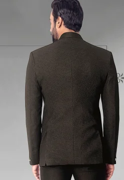 Woven Terry Rayon Jodhpuri Jacket in Black
