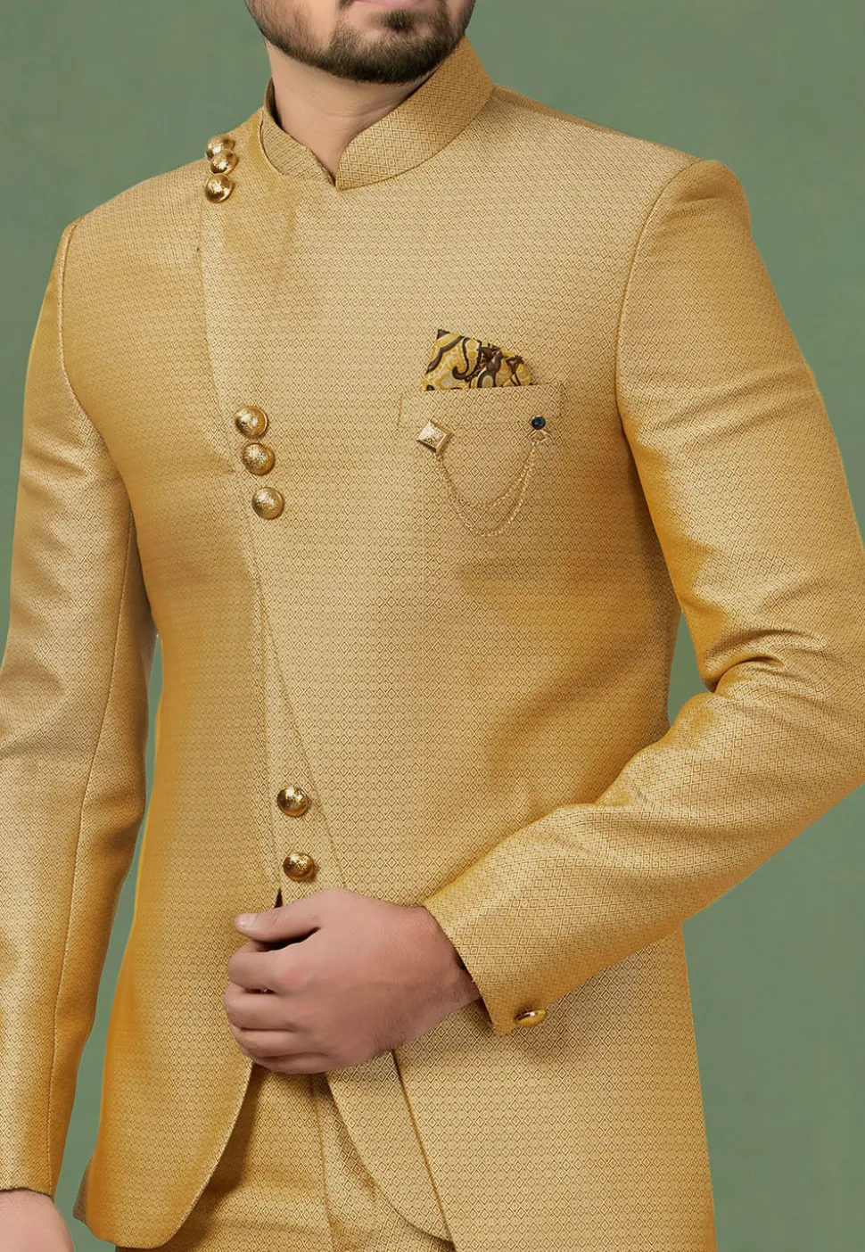 Woven Terry Rayon Jodhpuri Suit in Beige