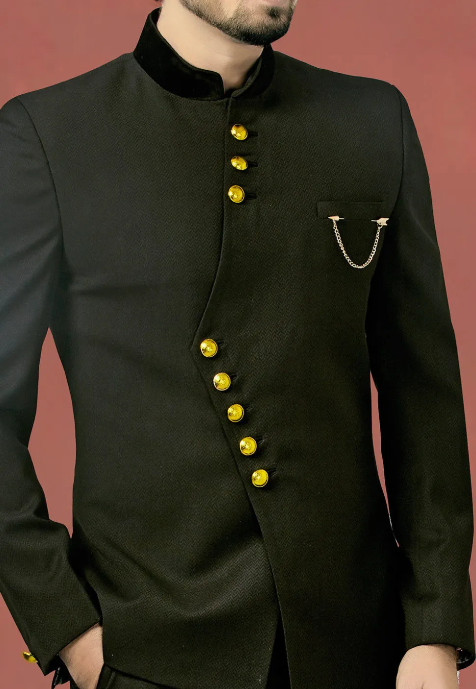Woven Terry Rayon Jodhpuri Suit in Black