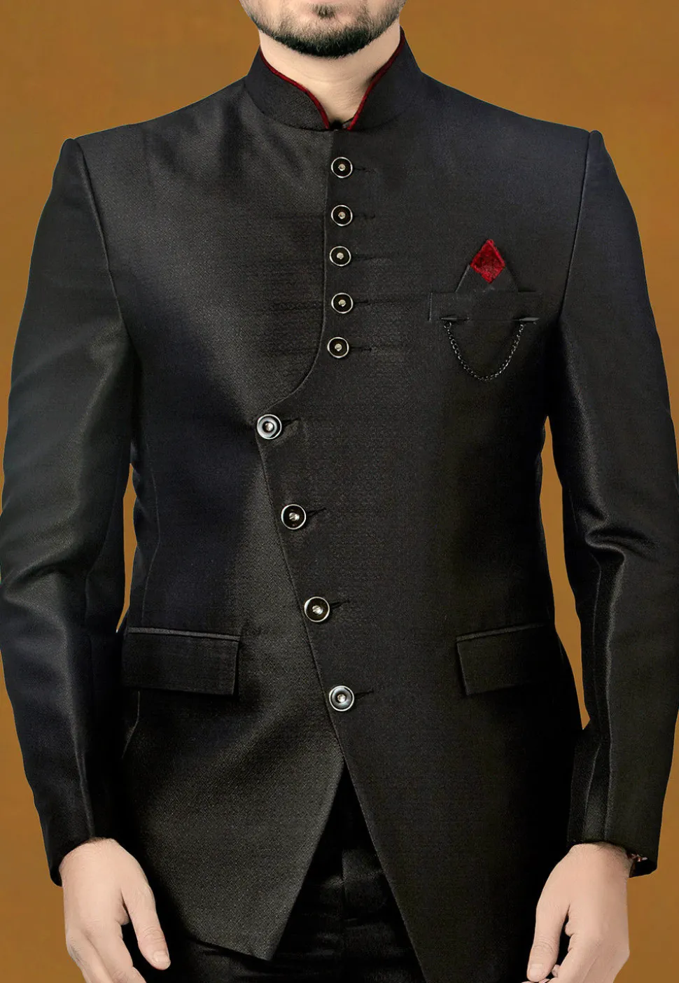 Woven Terry Rayon Jodhpuri Suit in Black