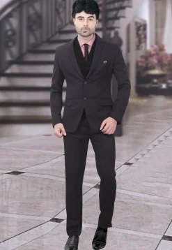 Woven Terry Rayon Suit in Black