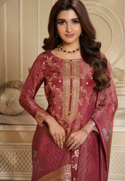Woven Tissue Pakistani Suit in Old Rose