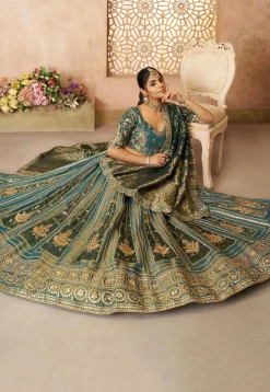 Woven Tissue Silk Lehenga in Blue