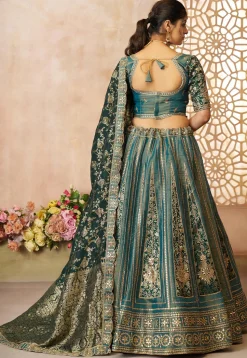 Woven Tissue Silk Lehenga in Blue