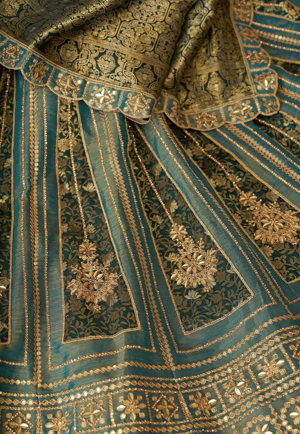 Woven Tissue Silk Lehenga in Blue