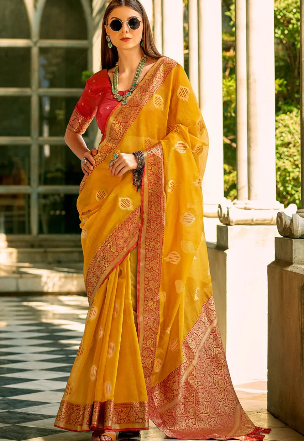 Woven Tissue Silk Saree in Yellow