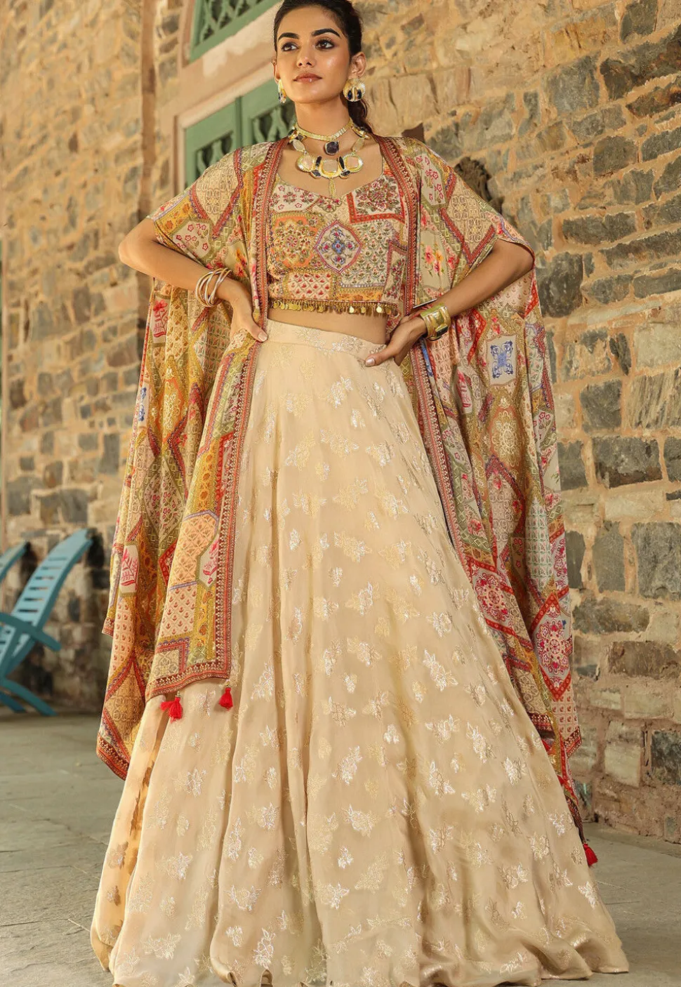 Woven Viscose Crepe Crop Top Set in Multicolor