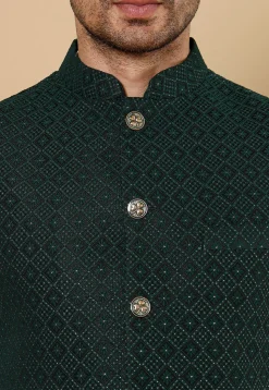 Woven Viscose Rayon Kurta Set in Light Beige and Dark Green