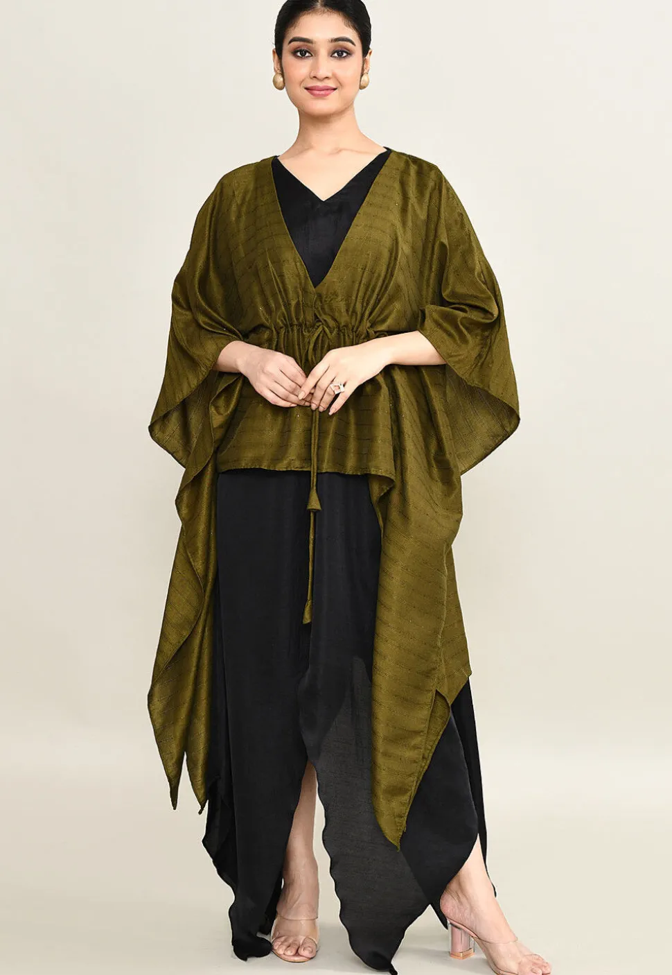 Woven Viscose Silk Asymmetric Dress in Black