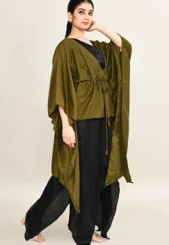 Woven Viscose Silk Asymmetric Dress in Black