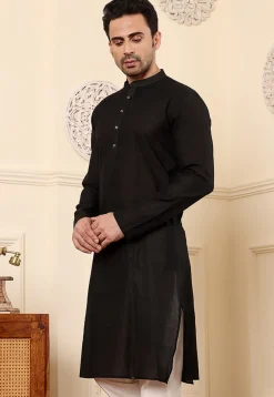Woven Viscose Silk Kurta in Black