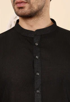 Woven Viscose Silk Kurta in Black