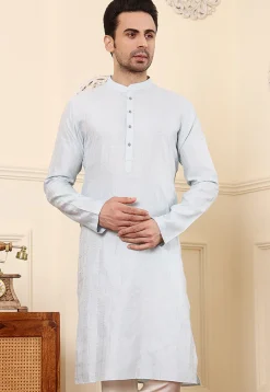 Woven Viscose Silk Kurta in Light Blue