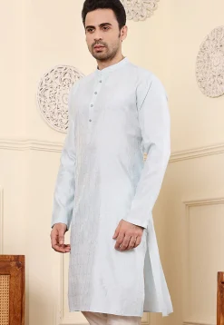 Woven Viscose Silk Kurta in Light Blue
