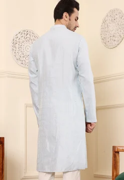 Woven Viscose Silk Kurta in Light Blue
