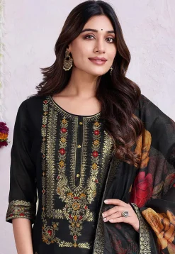 Woven Viscose Silk Pakistani Suit in Black