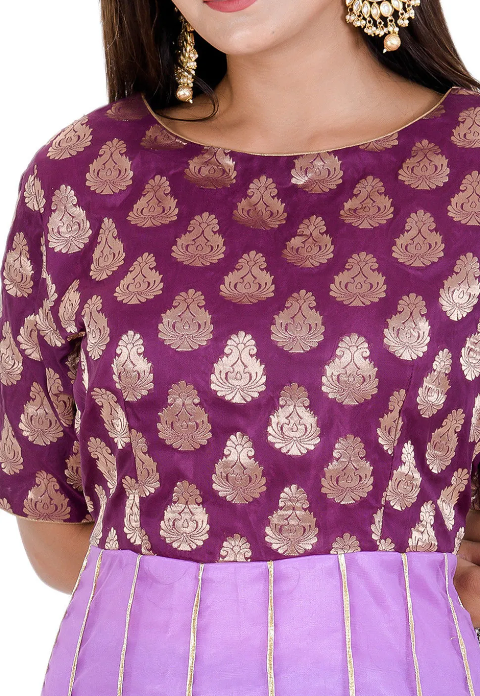 Woven Yoke Net Abaya Style Suit in Purple