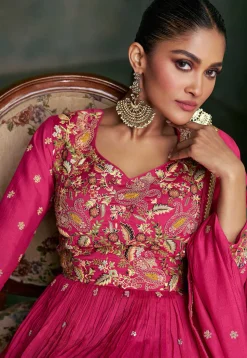 Zardosi Art Silk Abaya Style Suit in Pink