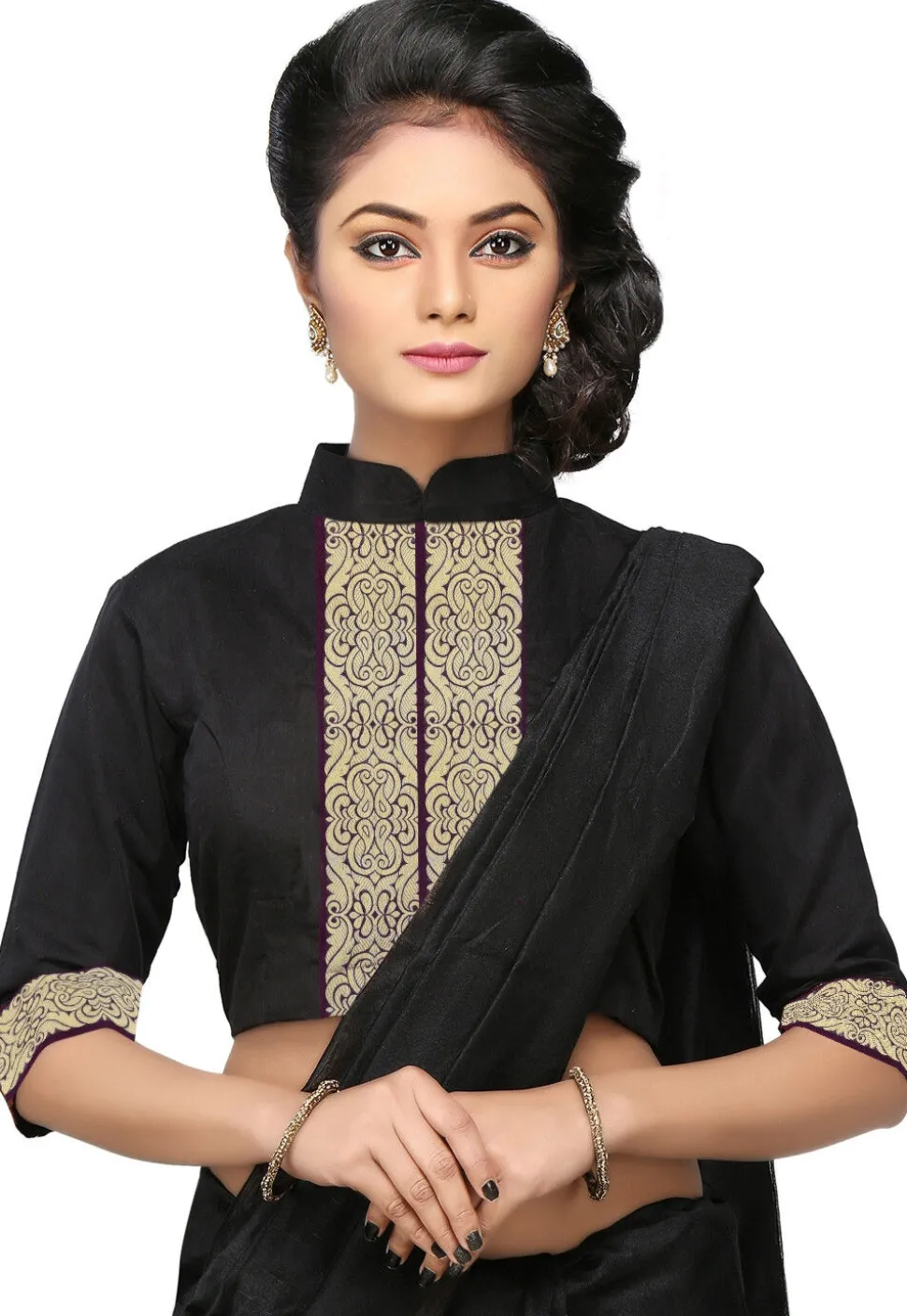 Zari Woven Chanderi Blouse in Black