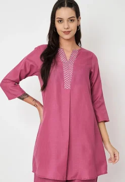 Zig Zag Printed Cotton Tunic in Pink